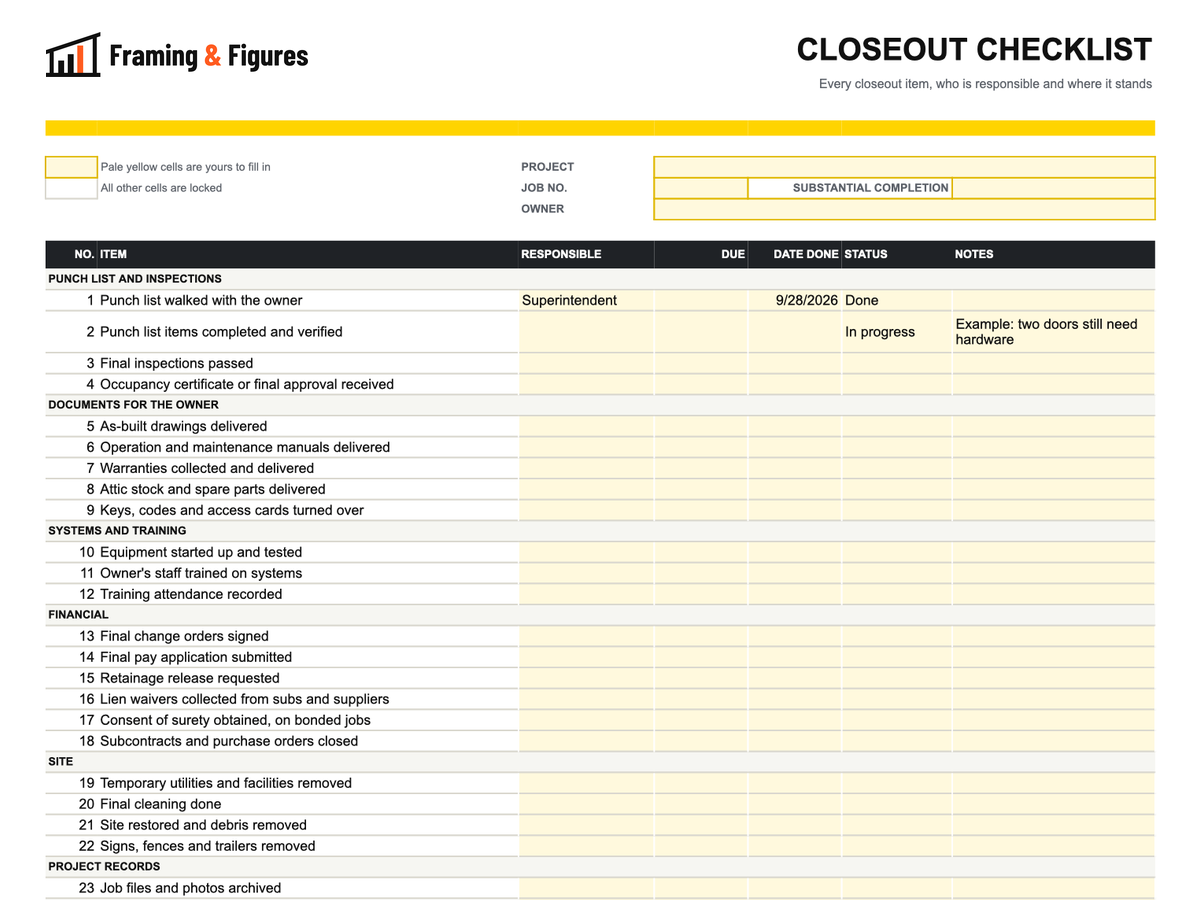 Preview of framingandfigures-construction-closeout-checklist-v2.xlsx