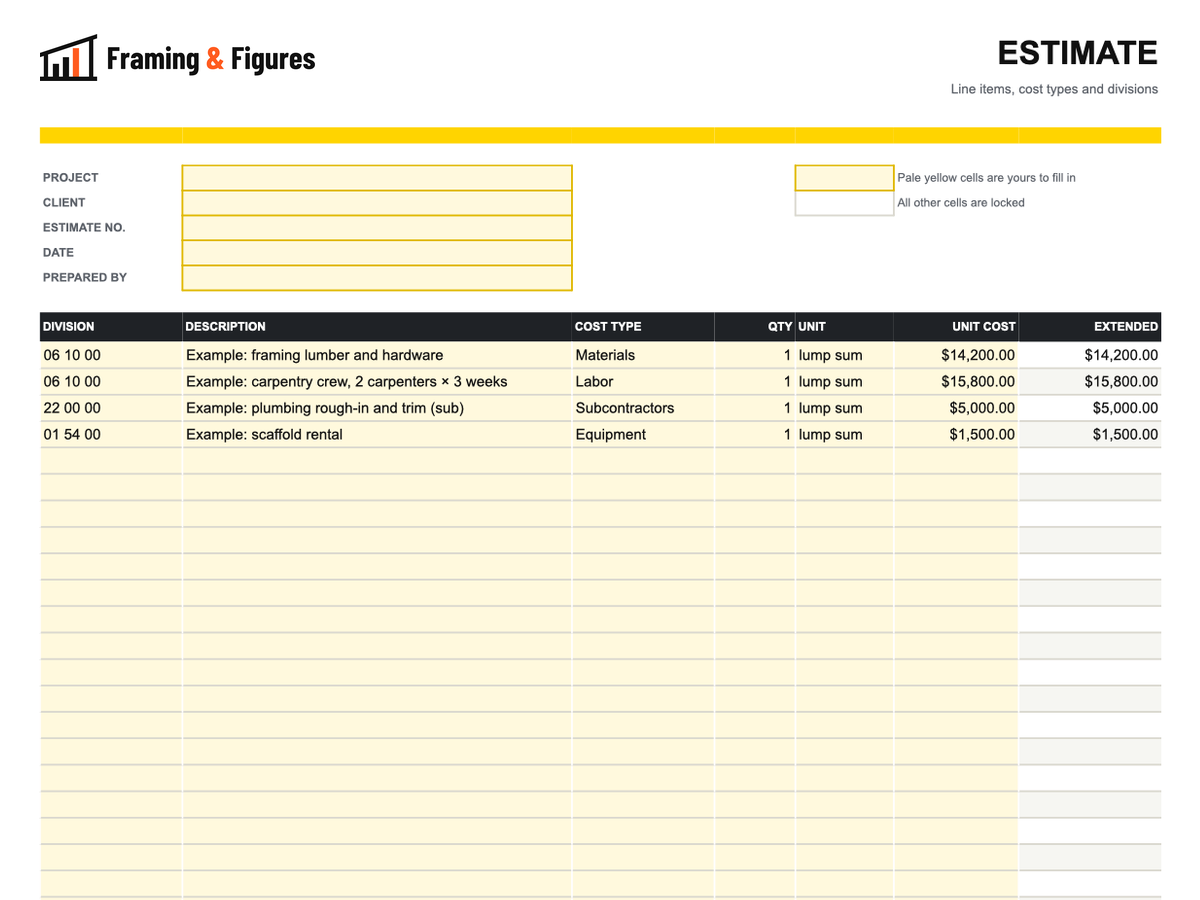 Preview of framingandfigures-construction-estimate-template-v2.xlsx
