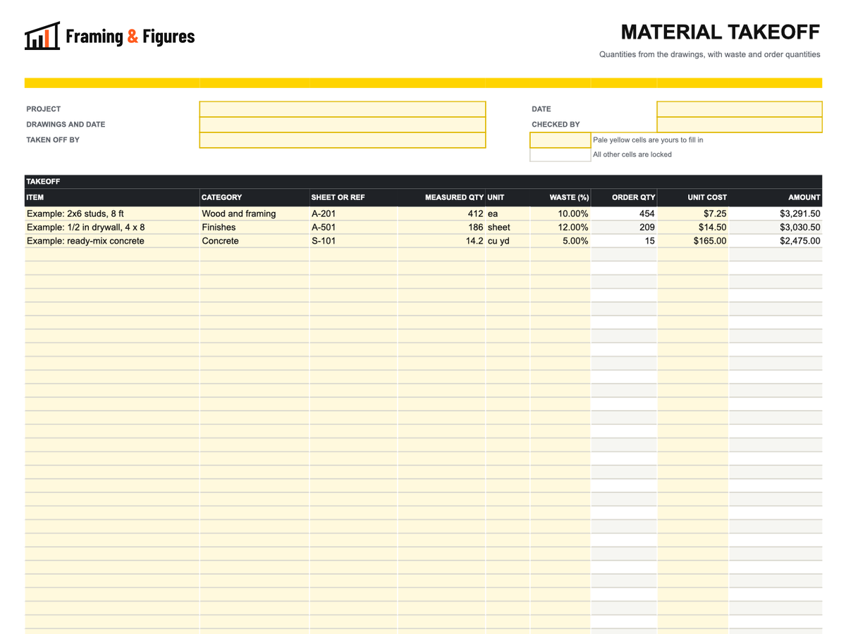 Preview of framingandfigures-material-takeoff-template-v2.xlsx